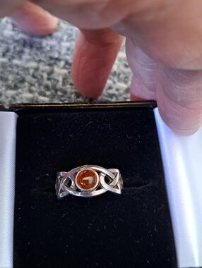Vintage Sterling Silver Celtic Amber Ring